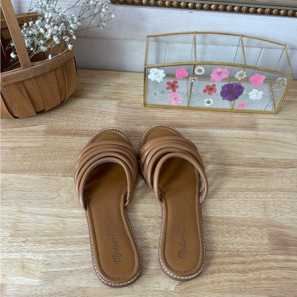 Madewell The Addie Leather Slide Sandals Tan Brown Size 10 Boho Summer Beach - Picture 3 of 11